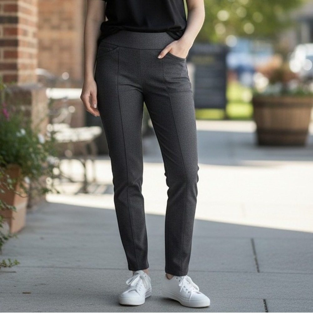 Chico's Josie Slim Leg Pants Womens S Short Dark Heather Grey Perfect Stretch